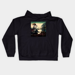 Textured Rustic Mountain Lake Kids Hoodie